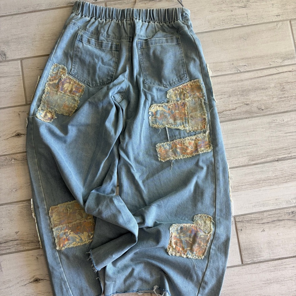 Unique Blue Jeans with Patchwork NWT - image 1